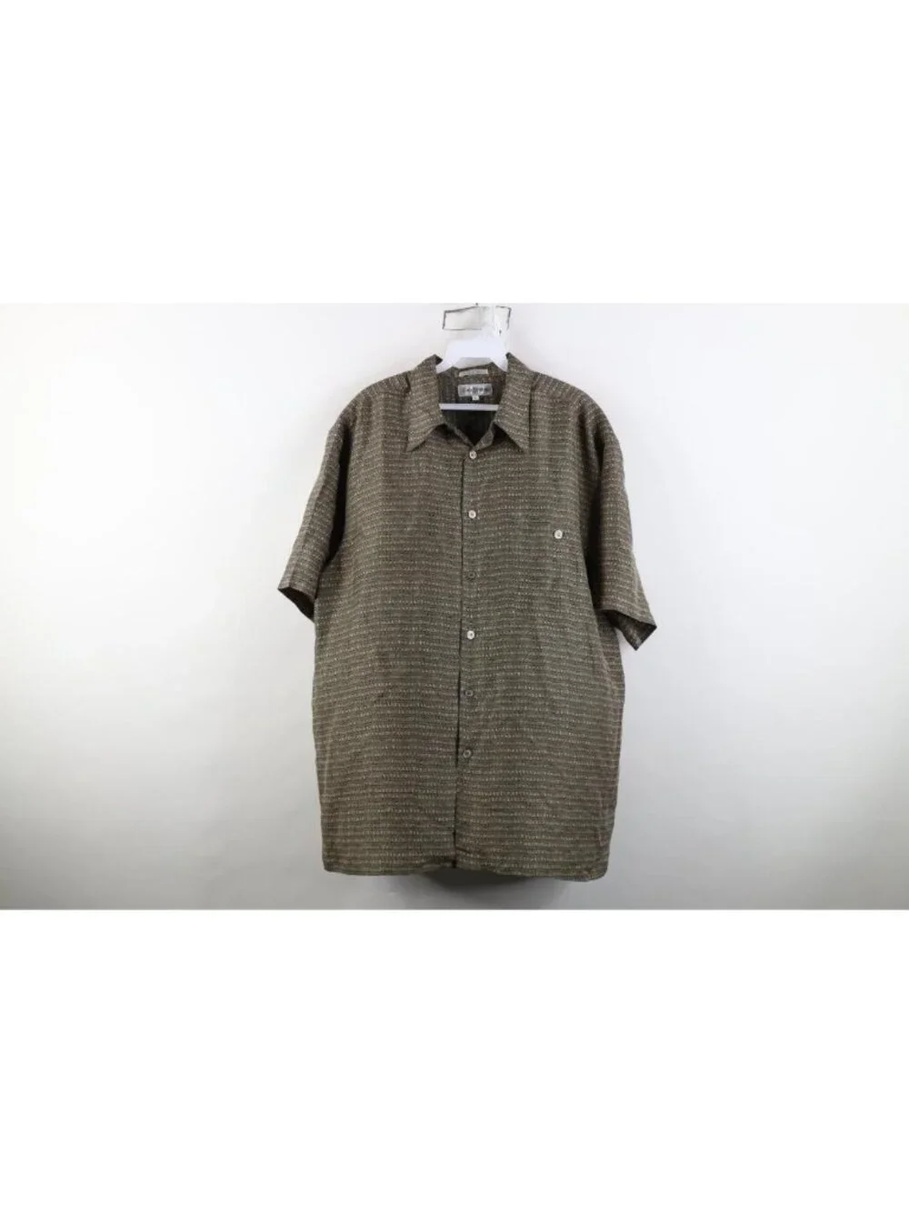 Vtg 90s Streetwear Mens Large Geometric Silk Short Sleeve Collared Button Shirt
